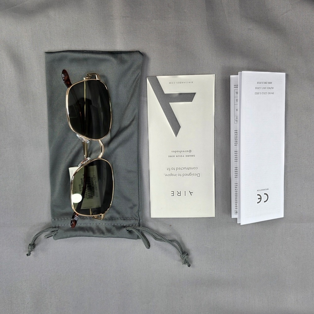 AIRE Sunglasses Gold Metal Frame Square Green Lens Fashion Sun Glasses - Picture 8 of 8